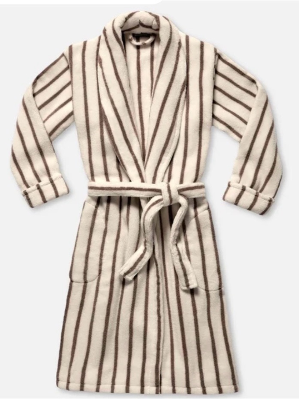 Brooklinen Cream and Brown Striped Super Plush Robe Size M New with Tags Unisex